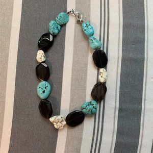 turquoise stone and brown glass necklace